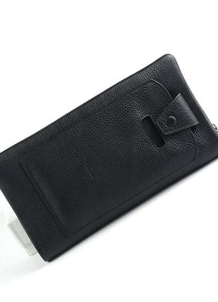 Чоловічий шкіряний гаманець клатч peters на блискавці для телефону, чорна ділова сумка клатч зі шкір3 фото
