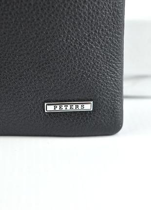 Мужской кожаный кошелек клатч peters на молнии для телефона, черная деловая сумка клатч из кожи6 фото