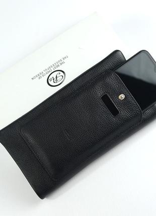 Чоловічий шкіряний гаманець клатч peters на блискавці для телефону, чорна ділова сумка клатч зі шкір8 фото