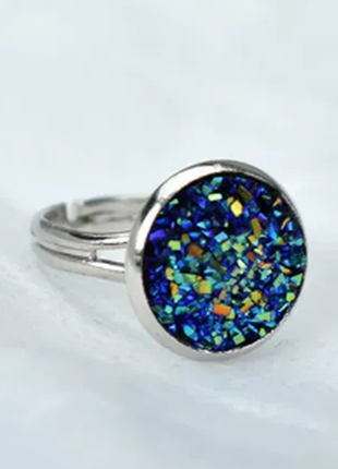 Кольцо синий блестящий камень, регулируемый размер, новое, бижутерия на подарок