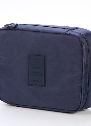 Дорожня косметичка, несесер у подорожі, органайзер для косметики travel case (темно-синій)1 фото