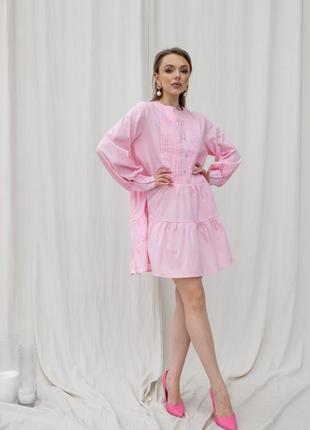 Naomi розовое короткое платье с длинным рукавом хлопок5 фото