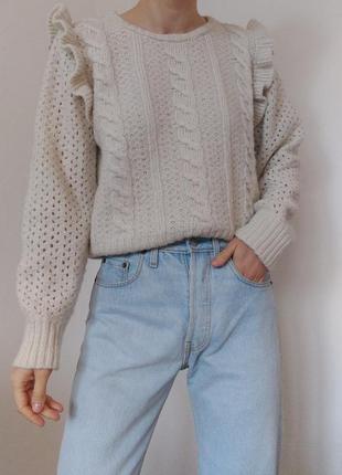 Молочний светр з рюшами джемпер з воланами ажурний светр в'язаний джемпер пуловер релан лонгслів