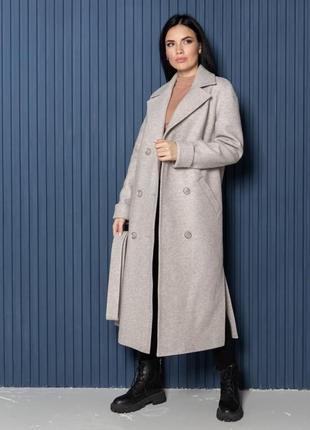 Пальто жіноче вовняне двобортне, довге, утеплене, демісезонне, моко2 фото
