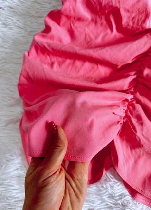 Оригинальное розовое платье zara со сборкой9 фото
