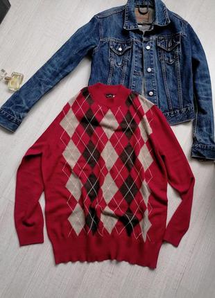 ❤️джемпер в стилі преппі ❤️червоний светр з ромбами