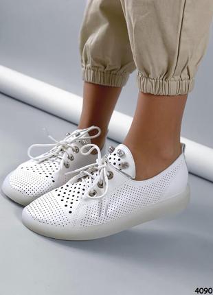Туфли кеди на шнурках прес шкіра білі жіночі1 фото