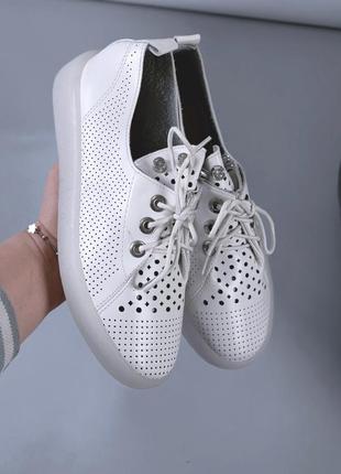 Туфли кеди на шнурках прес шкіра білі жіночі8 фото