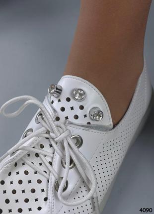 Туфли кеди на шнурках прес шкіра білі жіночі5 фото