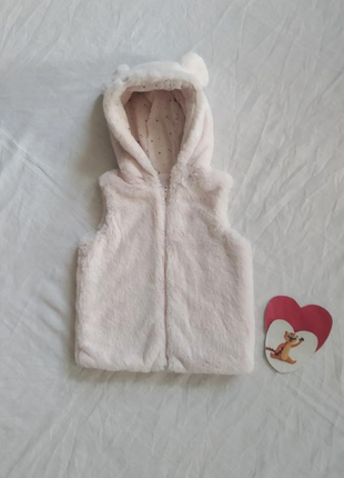 Жилет із хутра на синтепоні з кумедними вушками бренду f&f uk 18-24 eur 86-92