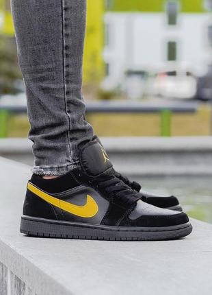 Кроссовки nike jordan 1 low black yellow мужские найк аир форс 1 черные кроссовки весна nike air force 1 кожаные