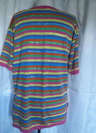 Женская трикотажная яркая кофта, натуральная футболка, блузка, блузка в полоску с пайетками2 фото