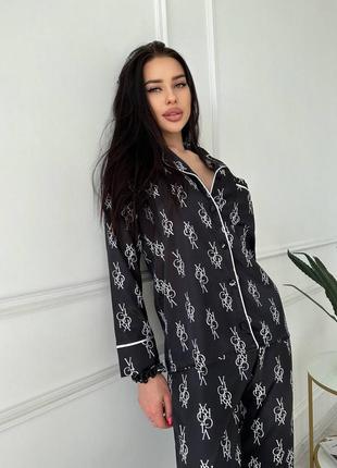 Жіноча брендова піжама шовк туреччина сорочка і штани принт