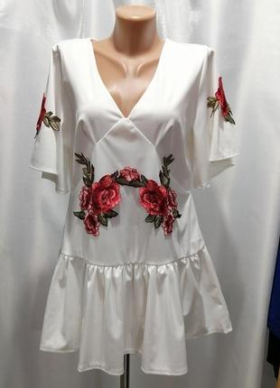 Платье ромпер комбинезон подкладка шортиками с нашивками вышивкой