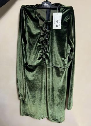 Изумрудное бархатное платье зелёное с длинным рукавом9 фото