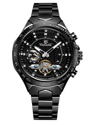 Классические механические мужские наручные часы forsining f8204 black-silver