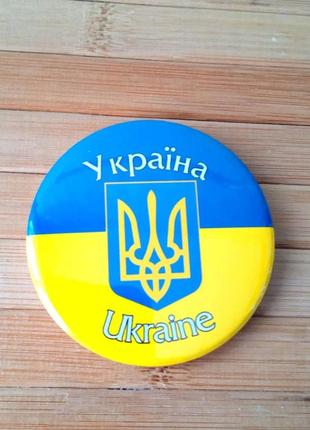 Патріотичний значок брошка на одяг  ( україна, тризуб жовто-блакитний 6 см )2 фото