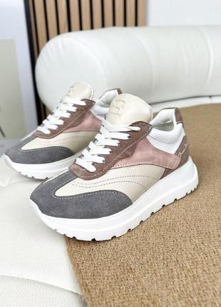 Стильные и натуральные (кожа + замша) спортивные женские кроссовки 💙💛🏆