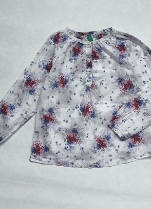 Оригинальная белоснежная блуза benetton для девочки 6-7 лет