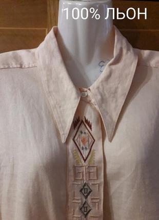 Wappen 100% лен стильная рубашка в винтажном стиле с вышивкой р.42 / 121 фото