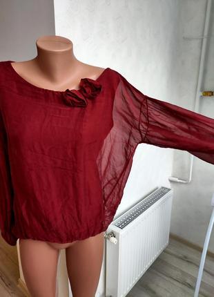 Шелковая блуза бордового цвета3 фото
