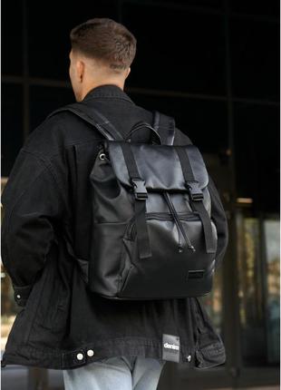 Мужской черный рюкзак ролл, роллтоп классический городской, повседневный из экокожи