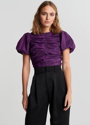 Блуза сорочка фіолетова з воланами