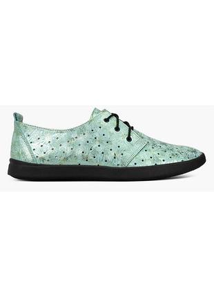 Туфли женские летние зелёные натуральная кожа украина  vm villomi - размер 36 (23,5 см)  (модель: