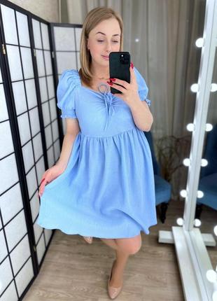 Элегантное легкое платье голубой 42-483 фото