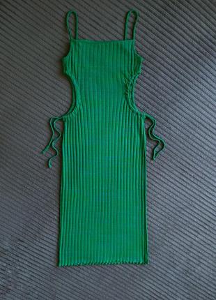 Платье в рубчик зеленый миди на бретелях бретельках зара8 фото