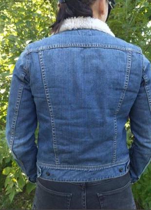 Шерпа lee джинсовая куртка пиджак голубой мех4 фото
