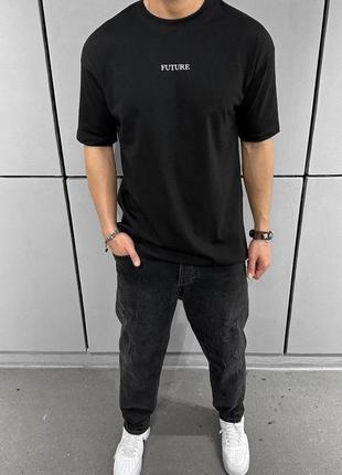 Мужская черная оверсайз футболка / свободная футболка мужские на весну3 фото