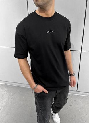 Мужская черная оверсайз футболка / свободная футболка мужские на весну2 фото