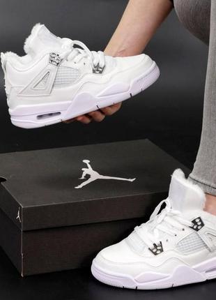 Женские высокие кроссовки на меху nike air jordan ah8050 4 white (кроссовки на меху найк аир джордан)