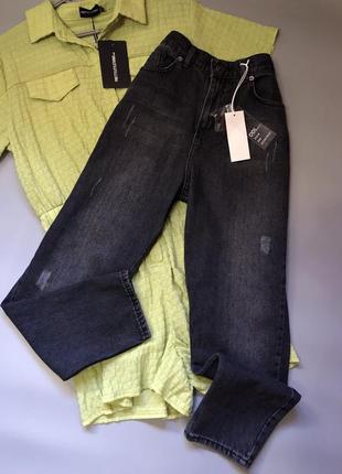 Джинси; джинси мом сірі 28; сірі щільні джинси, серые базовые джинсы серые джинсы, джинси mom-fit темно-сірого кольору з ефектом потертості 28 м