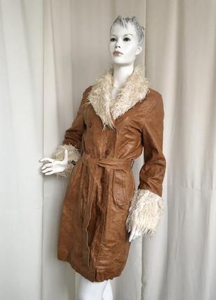 Part two кожаный плащ пальто с поясом с мехом в виде пенни лейн penny lane стиль бохо6 фото