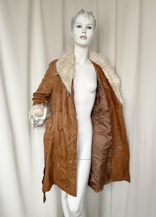 Part two кожаный плащ пальто с поясом с мехом в виде пенни лейн penny lane стиль бохо5 фото