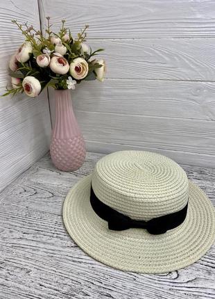 Дитяча сонцезахисна солом'яний капелюх канотьє oxa біла (48-52)