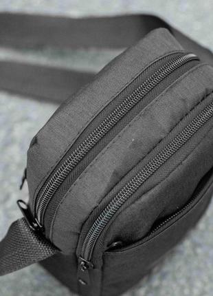 Маленькая городская сумка мессенджер pm solo черная из ткани через плечо молодежная барсетка на 4 отделения9 фото
