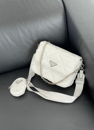 Сумка женская в стиле prada re-nylon padded shoulder white