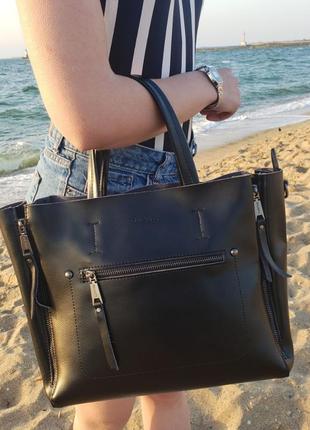 Женская кожаная сумка черная большая жіноча жіноча шкіряна сумка чорна велика