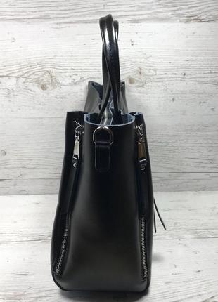 Женская кожаная сумка черная большая жіноча жіноча шкіряна сумка чорна велика5 фото