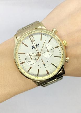 Часы мужские наручные классические на браслете золотистые ( код: ibw679y )5 фото