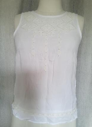 100% вискоза женская вискозная блуза, блузка натуральная майка с вышивкой искусственным жемчугом1 фото