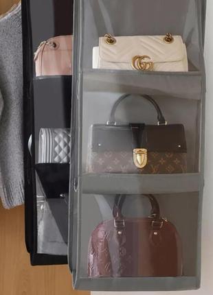 Органайзер на 6 отделений для хранения сумок серого цвета3 фото