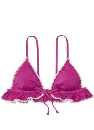 Треугольный купальный топ victoria ́s secret с оборками и вязаной отделкой.
