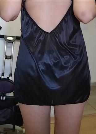 Жіночий сексуальний шовковий комплект білизни з мереживом -пеньюар + трусики (стрінги),атласна нічна сорочка,ночная рубашка с кружевом + стринги5 фото