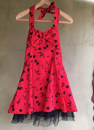 Платье с открытыми плечами, яркий принт сердечки + фатин! хлопок!