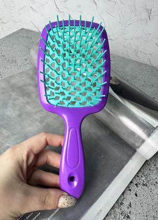 Гребінець для волосся фіолетовий з бірюзовим "super brush" в пакеті