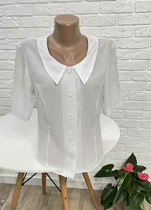 Распродажа белая блузка базовая р 46-48 короткий рукав